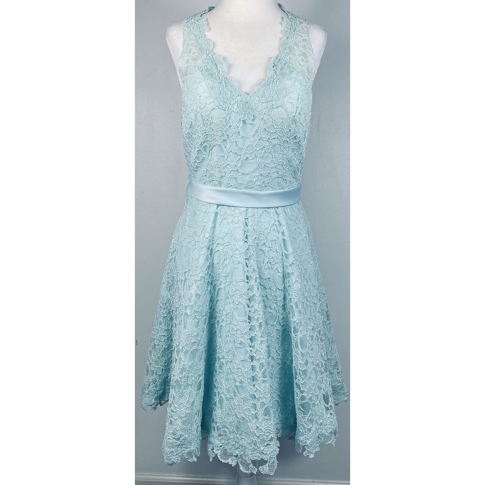 MORI LEE BY MADELINE GARDNER WOMENS LACE FIT FLARE Pastel Blue FORMAL 8? Fairy